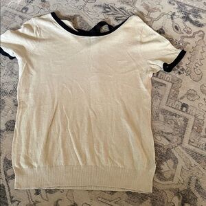 Cream Short Sleeve Top with Black Trim